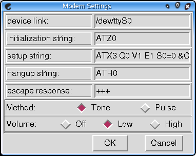 Modem Settings Window